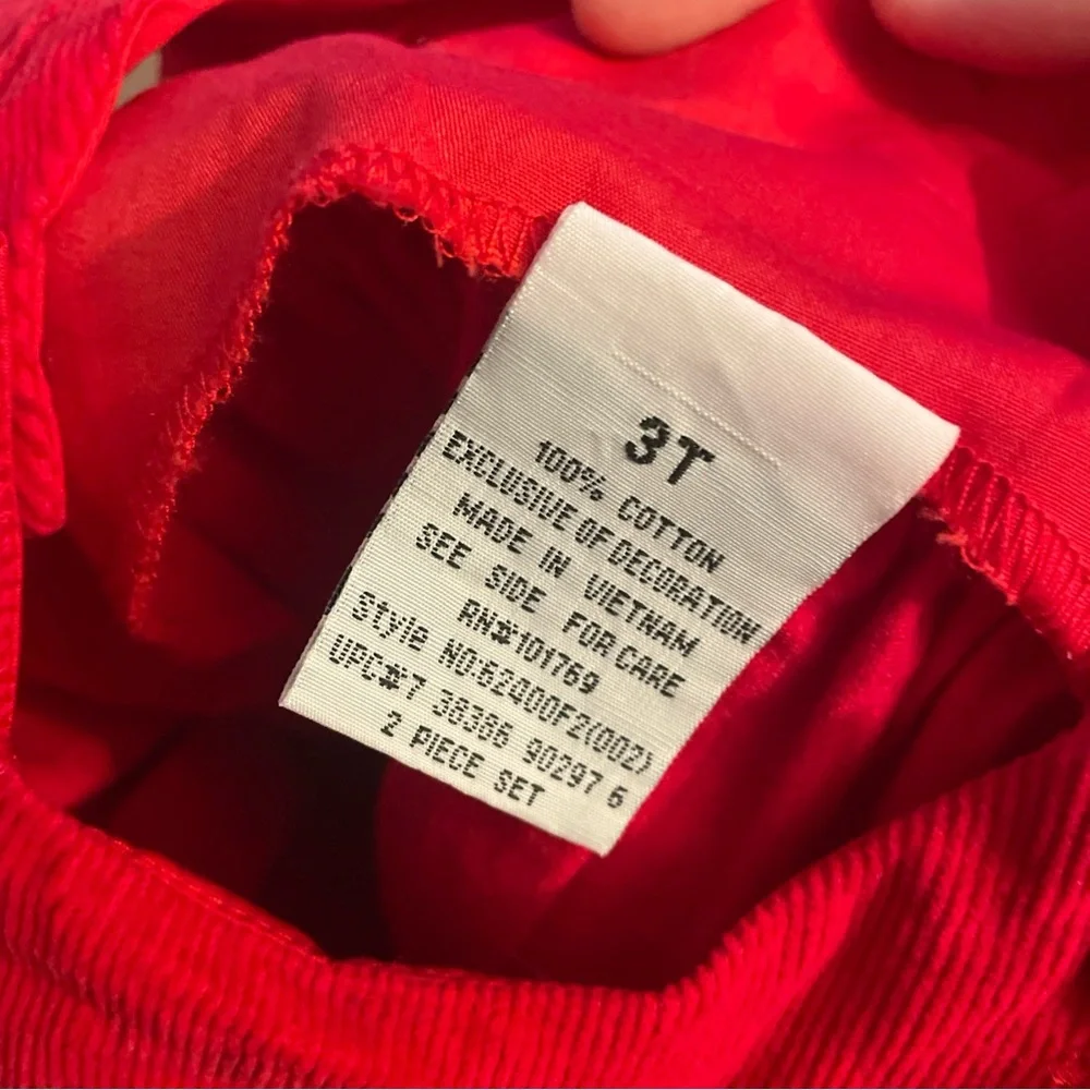 Vintage Red Corduroy Embroidered Girl 3T Dress Plaid Scottish Dog Floral Hearts - Picture 7 of 7